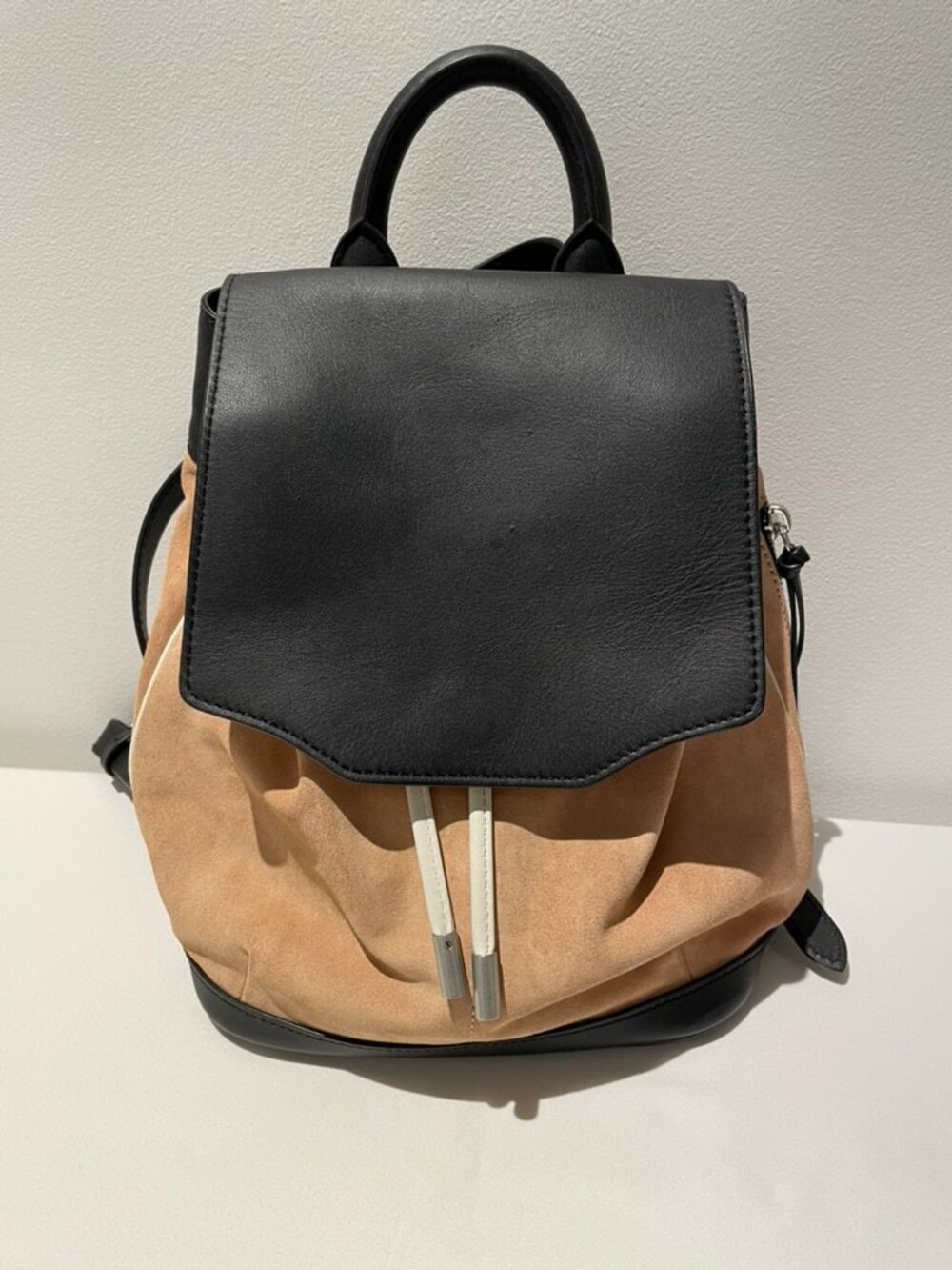 Rag & Bone Suede and Leather Mini Pilot Backpack Purse Rose Desert Black - Picture 2 of 8